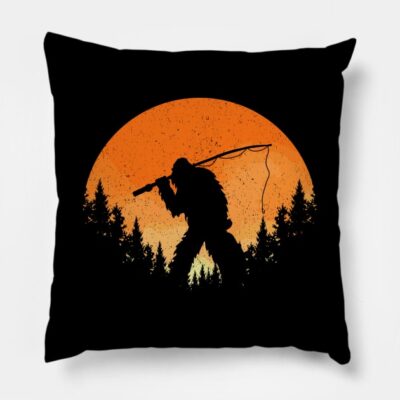 Sasquatch Fishing Sunset Throw Pillow Official Fishing Merch
