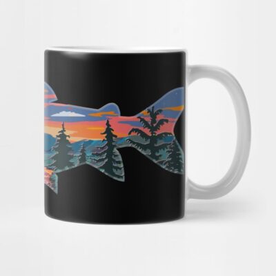 Trout Silhouette Fly Fishing Mountain Sunset River Mug Official Fishing Merch