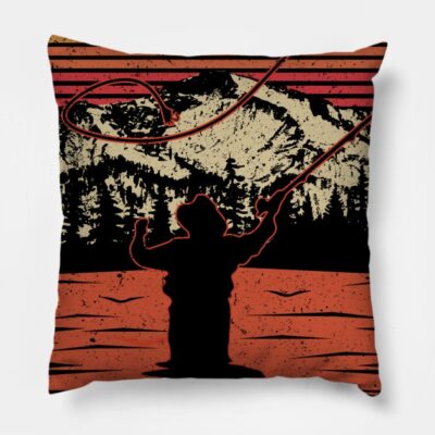 Vintage Fly Fishing Sun Set Throw Pillow Official Fishing Merch