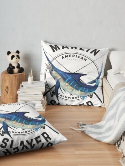 Marlin Slayer Throw Pillow Official Fishing Merch