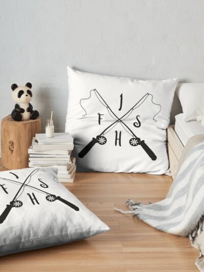 Logo With Crossed Fishing Rods For Lake Fishing Throw Pillow Official Fishing Merch