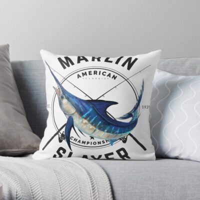 Marlin Slayer Throw Pillow Official Fishing Merch
