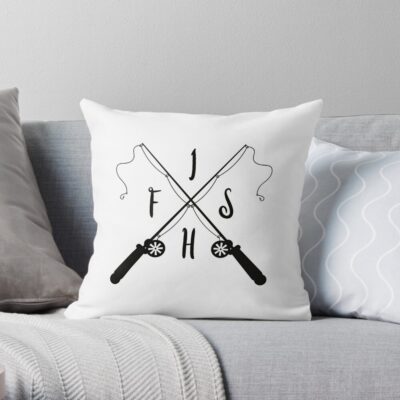 Logo With Crossed Fishing Rods For Lake Fishing Throw Pillow Official Fishing Merch