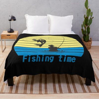 Time For Fishing Fishing Time Fishing Fish Fish Fly Fishing Angler. Throw Blanket Official Fishing Merch