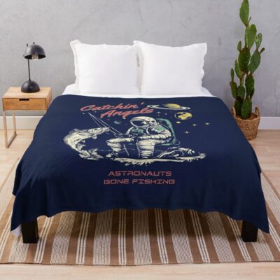 Astronaut Gone Fishing Vintage Aesthetic Design Throw Blanket Official Fishing Merch