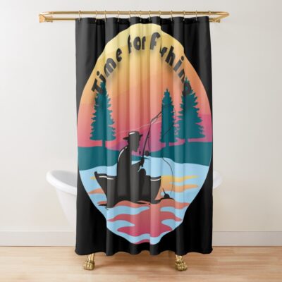 Time For Fishing Fishing Time Fishing Fish Fish Fly Fishing Angler. Shower Curtain Official Fishing Merch