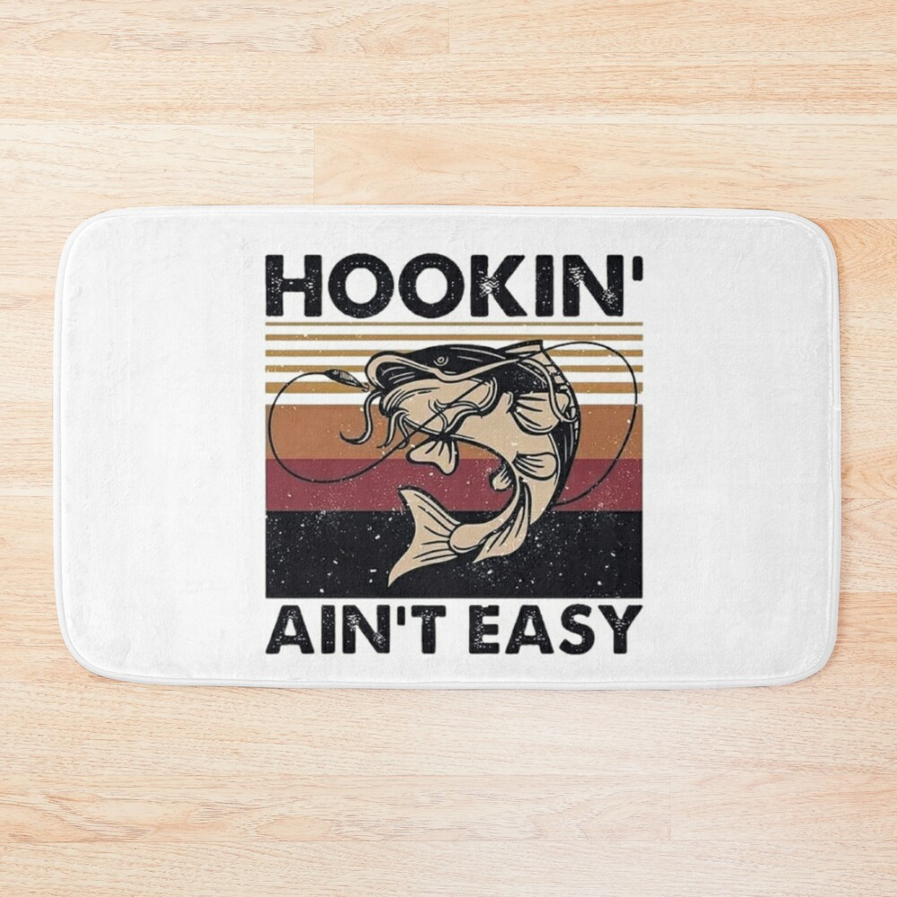 Fishing Hookin Ain’T Easy Retro Bath Mat